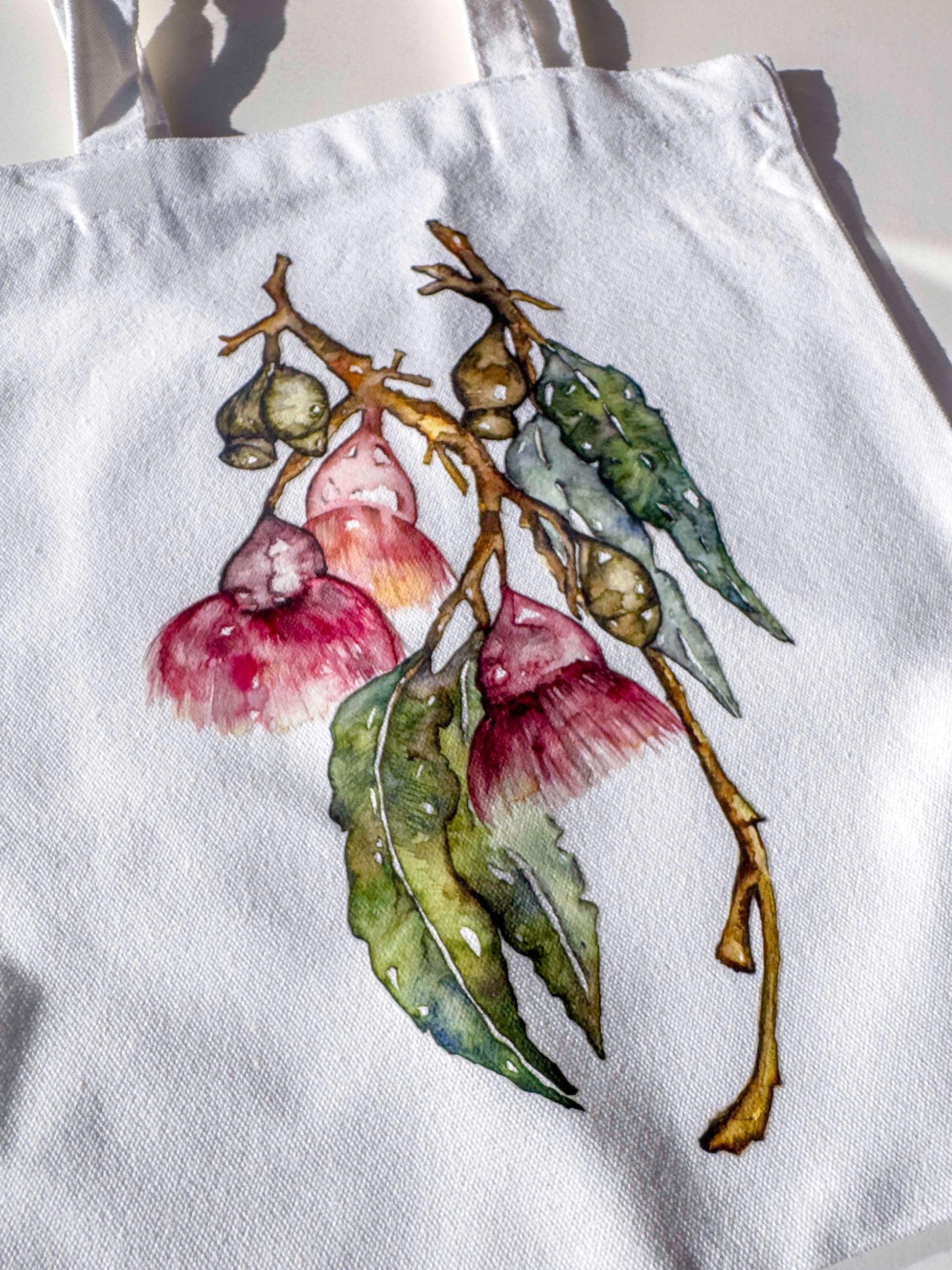 Bottle Brush Australian Flower Handmade White Canvas  Tote Bag –  Art You Can Carry – framed