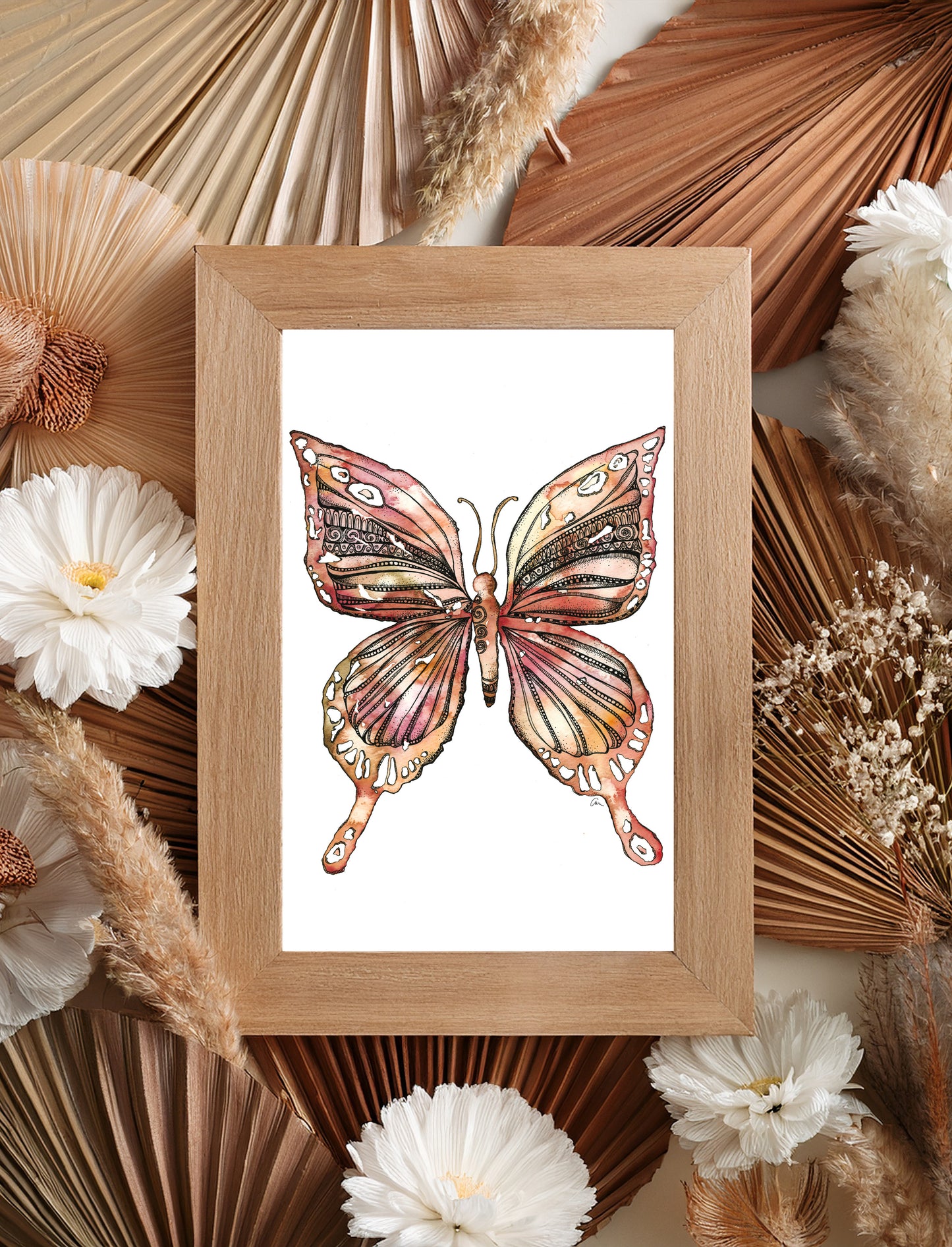 Butterfly Mandala Art Print – Earthy Watercolour Boho Wall Decor