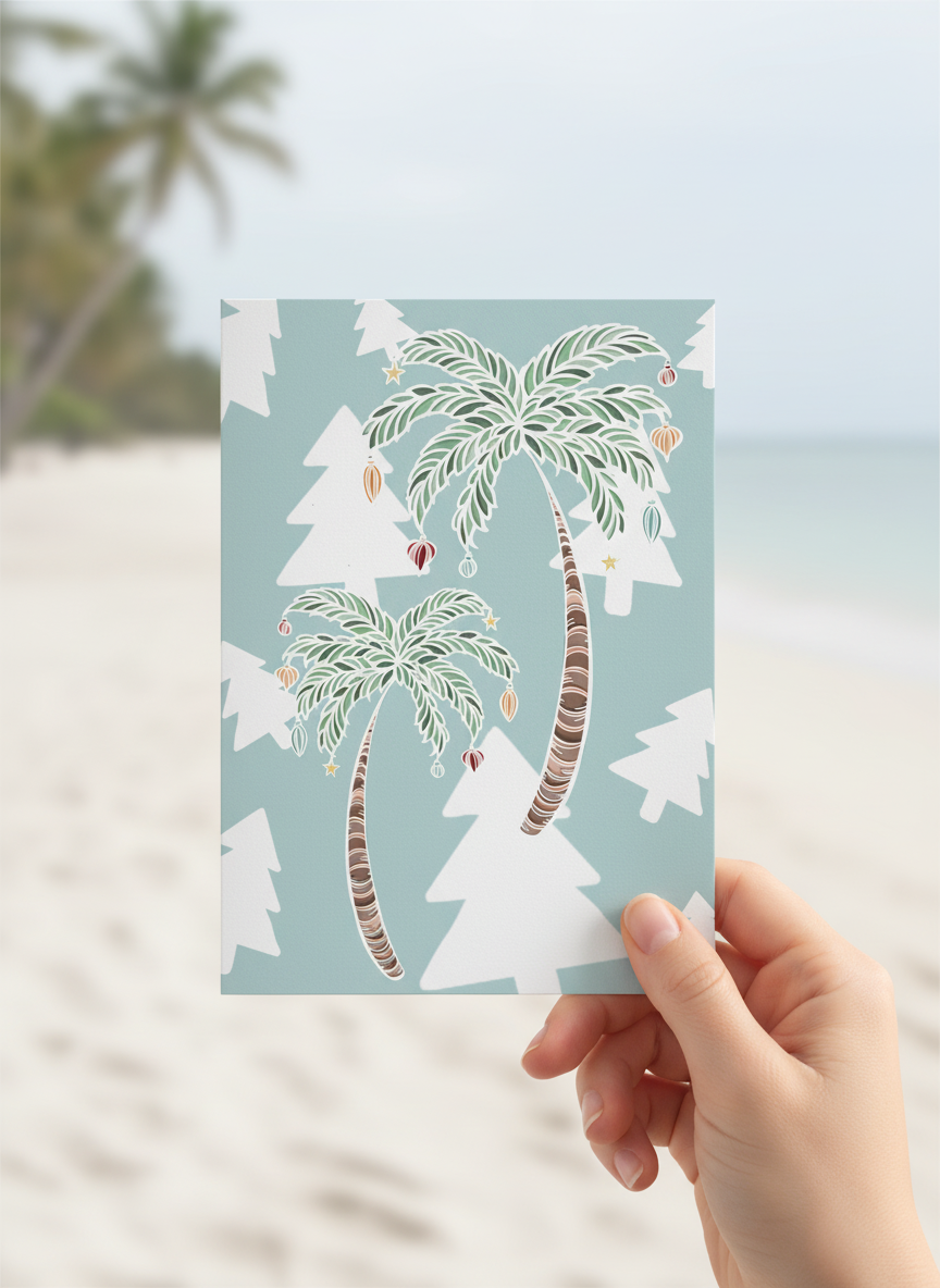 Palm Tree Christmas Card –  Pastel Illustration Art Australian Xmas Greeting Card