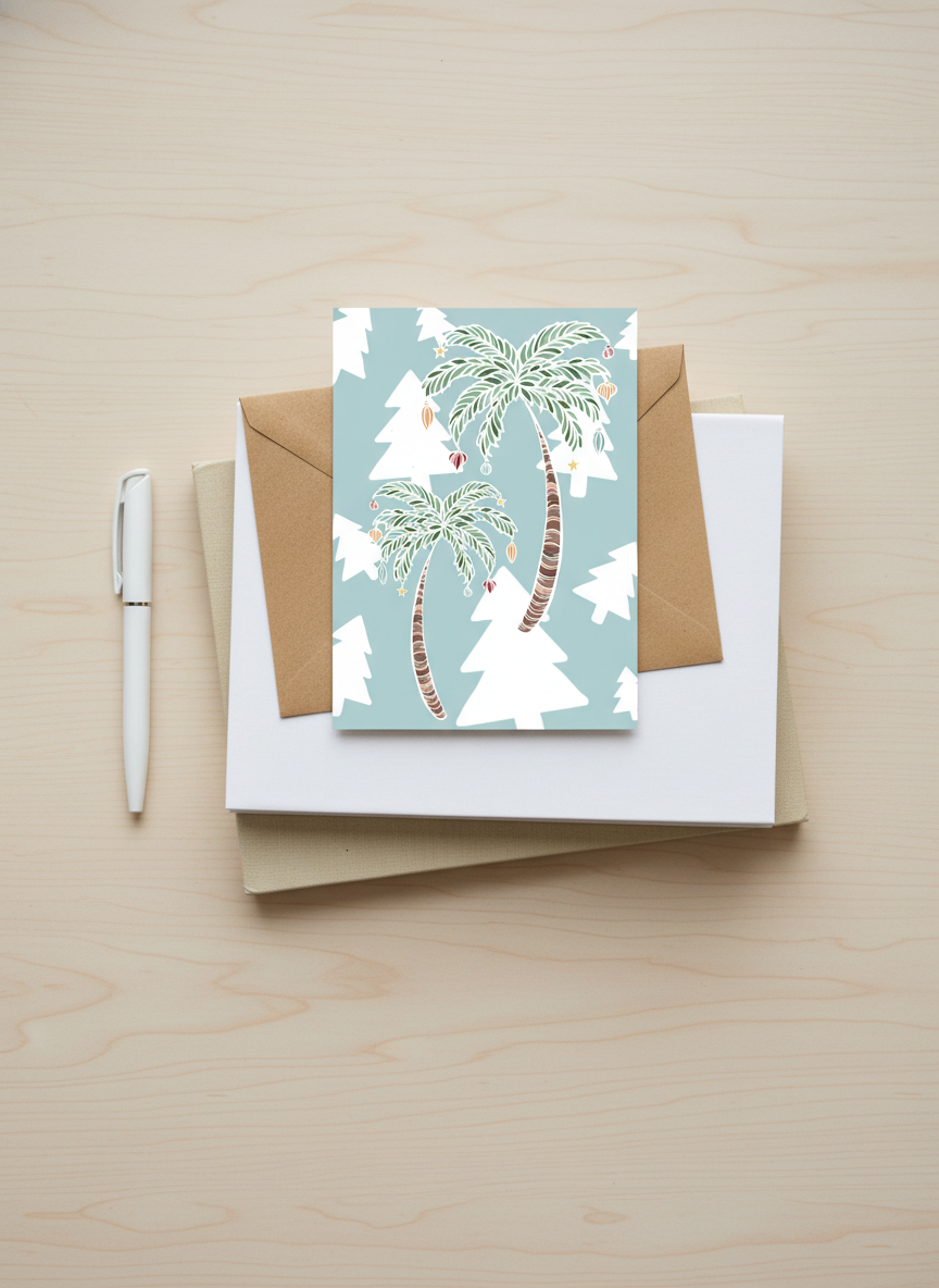 Palm Tree Christmas Card –  Pastel Illustration Art Australian Xmas Greeting Card