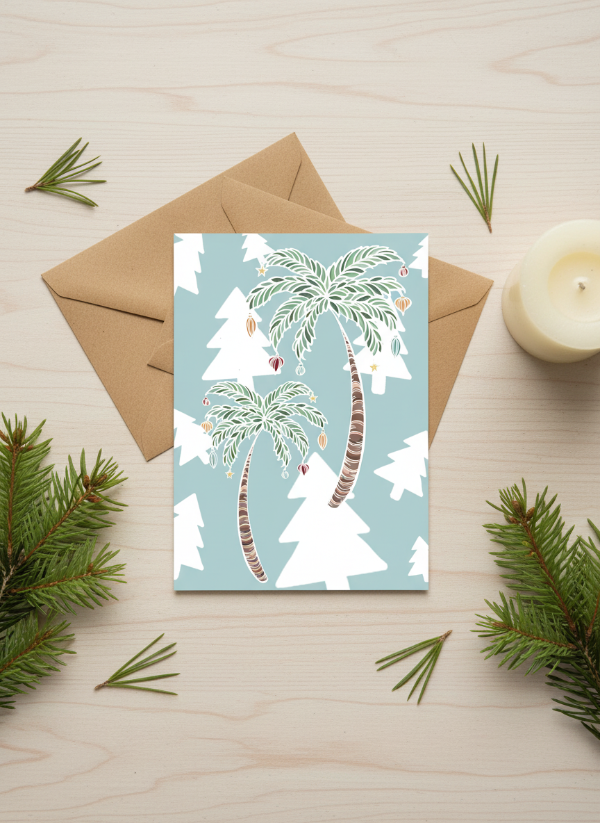 Palm Tree Christmas Card –  Pastel Illustration Art Australian Xmas Greeting Card