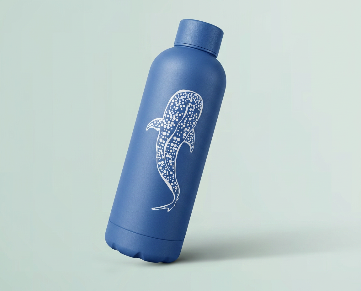 Whale Shark Blue Insluated Drink Bottle - Hand Drawn Illustraion UV DTF Sticker