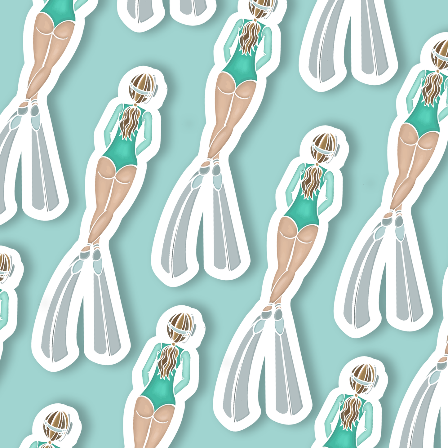 Free Diver Girl Illustration Vinyl Sticker