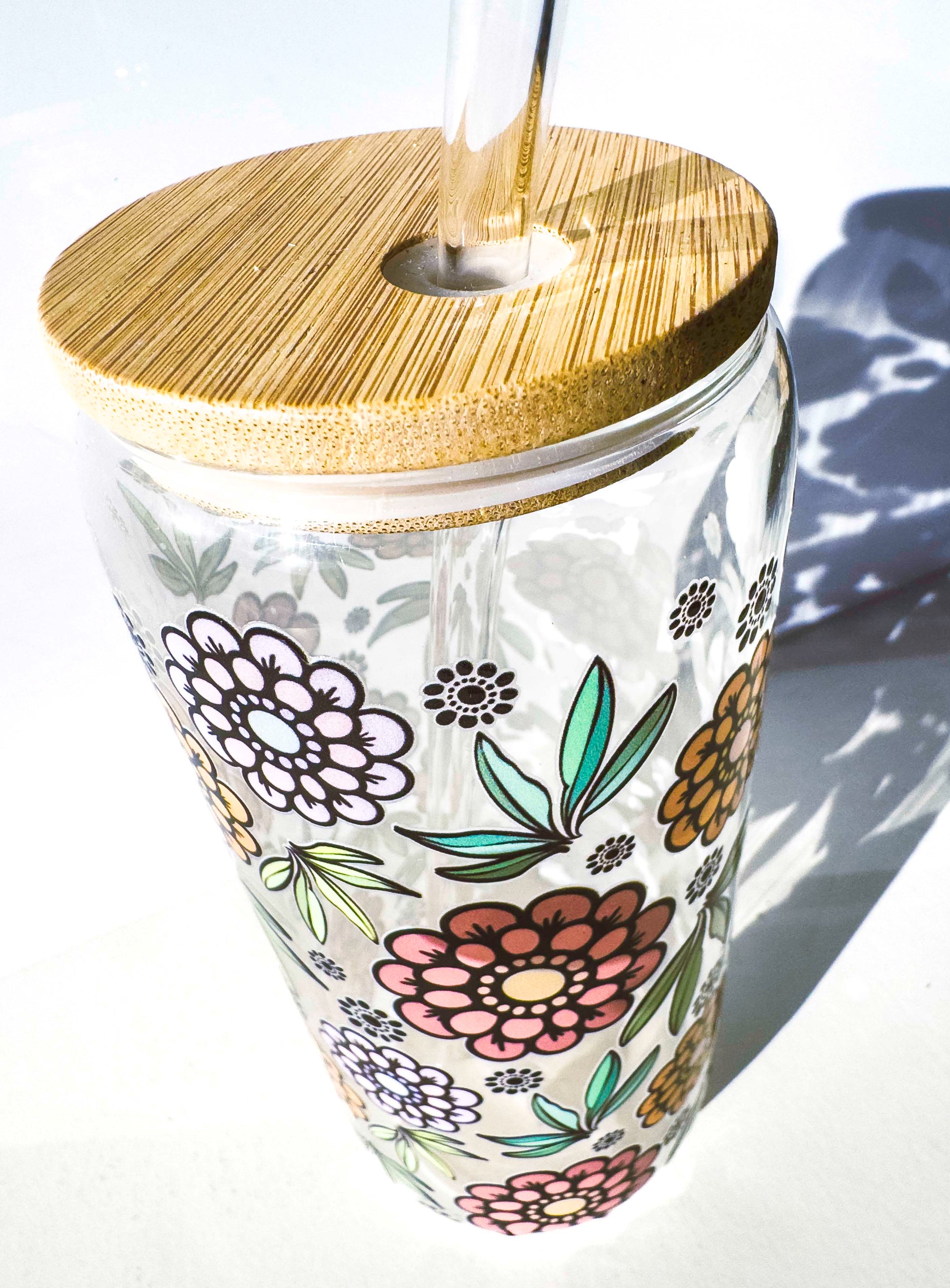 Flower Glass Tumblers Drinking Cup with Lid - Hand Drawn Illustraion UV DTF Stickers – in situ
