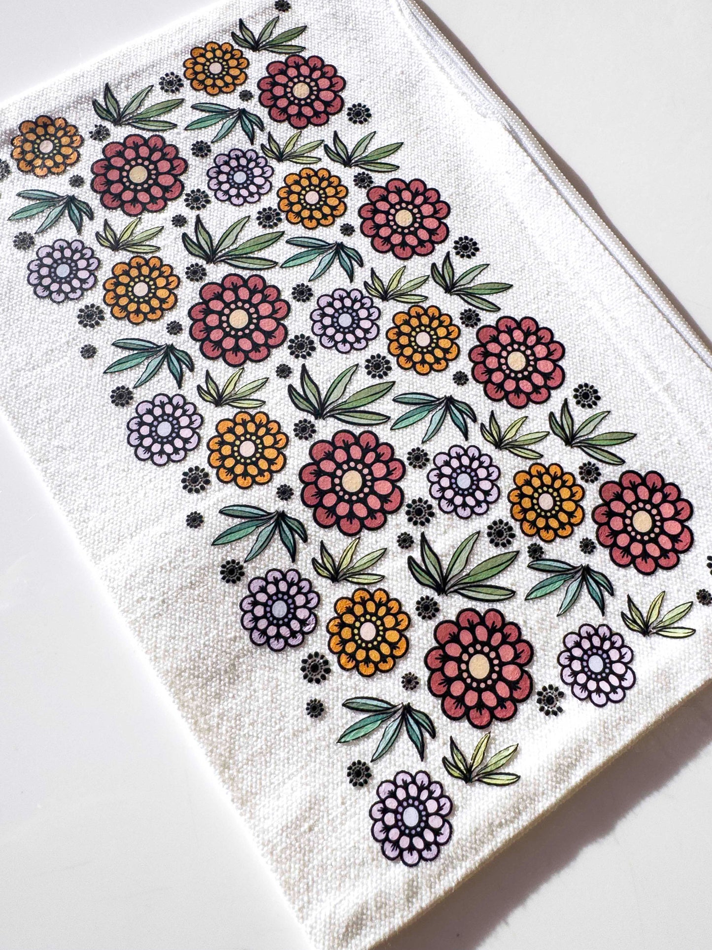 Flower Make-up Bag | Canvas Pouch with Artisan Watercolour Illustration – Art You Can Carry – full view