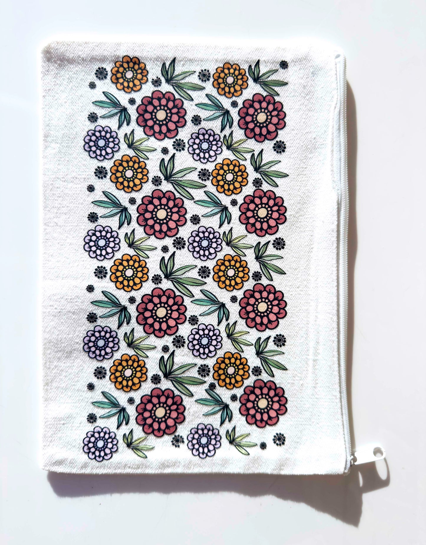 Flower Make-up Bag | Canvas Pouch with Artisan Watercolour Illustration – Art You Can Carry – in situ