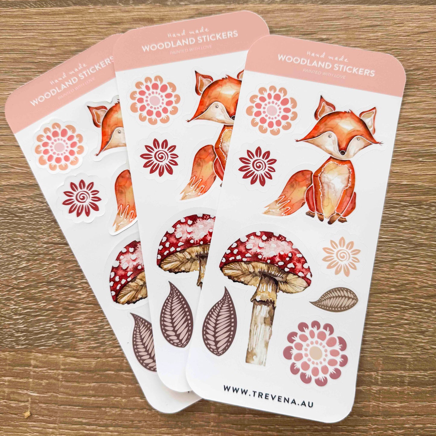 Nature Sticker Sheet-  Woodland Mushorrom and Fox Illustration Watercolour