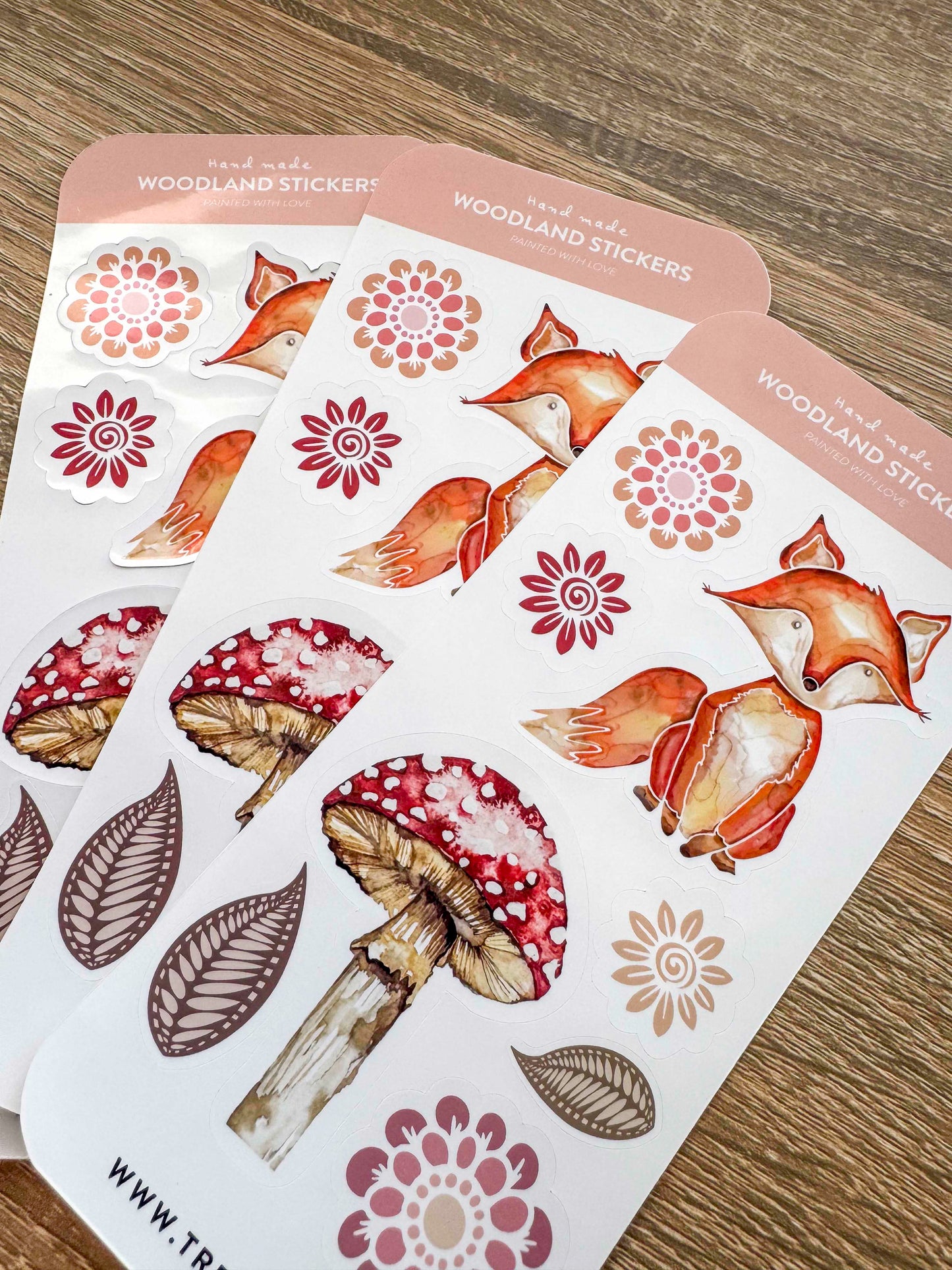 Nature Sticker Sheet-  Woodland Mushorrom and Fox Illustration Watercolour – full view