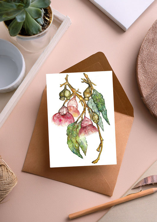 Bottle Brush Flower Greeting Card – Watercolour & Ink Illustration