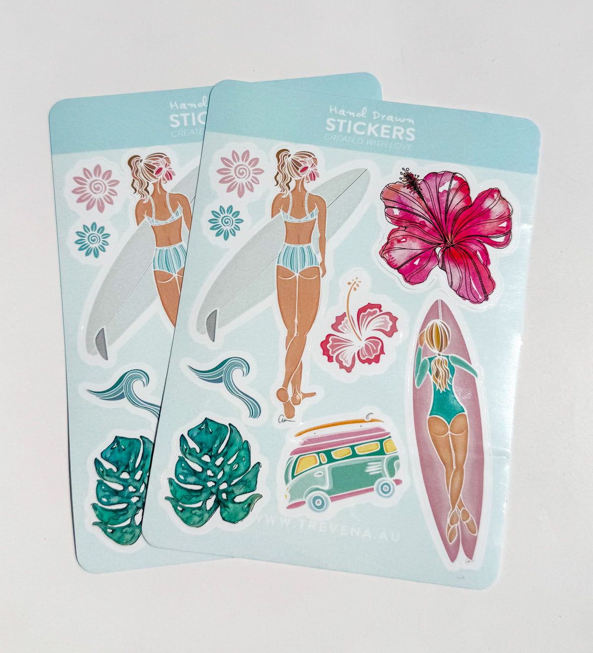 Surfer Girl Sheet –Hibiscus & Kombi Watercolour Illustrations