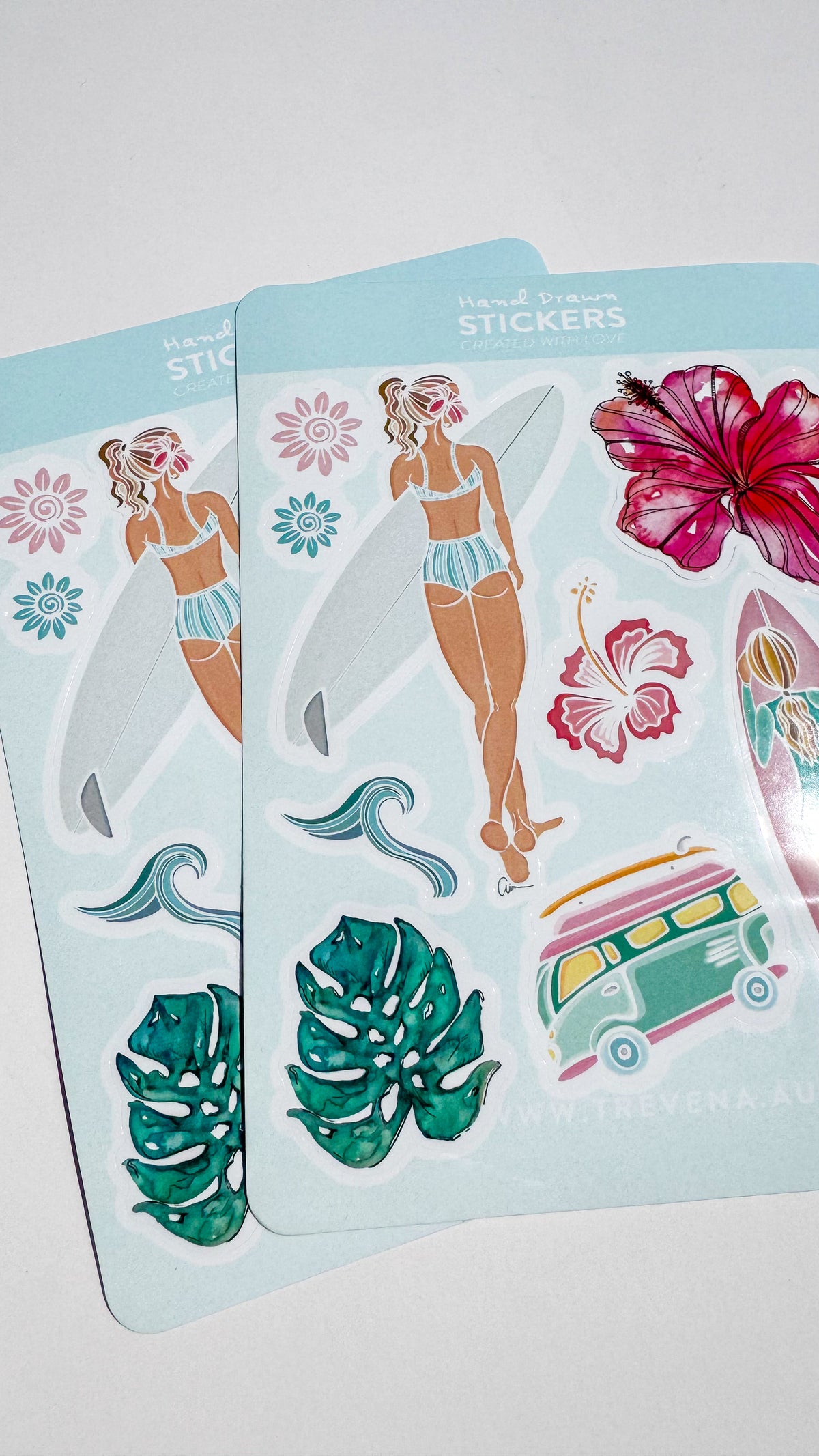 Surfer Girl Sheet –Hibiscus & Kombi Watercolour Illustrations