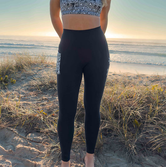 Organic Cotton Pocket Leggings – Black with Mandala Print