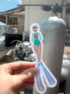 Free Diver Girl Illustration Vinyl Sticker