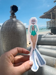 Free Diver Girl Illustration Vinyl Sticker