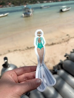 Free Diver Girl Illustration Vinyl Sticker