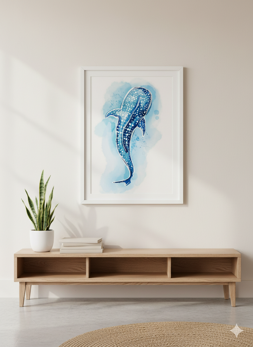 Whale Shark Watercolour Art Print – Ocean Animal Wall Art