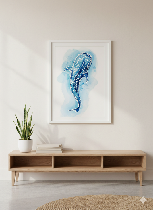Whale Shark Watercolour Art Print – Ocean Animal Wall Art