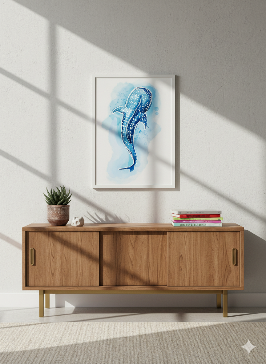 Whale Shark Watercolour Art Print – Ocean Animal Wall Art