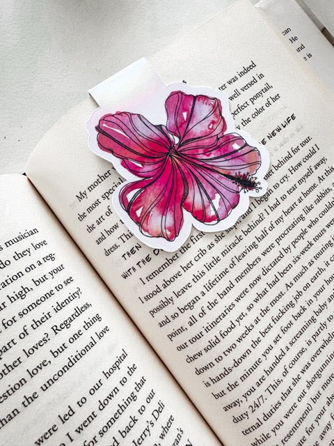 Hibiscus Flower Magnetic Book Mark – Watercolour Tropical Flora Art Illustration