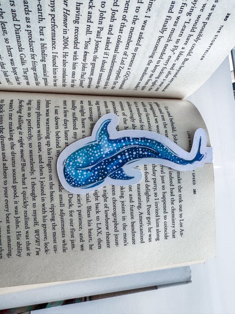 Whale Shark Magnetic Book Mark – Watercolour Ocean Animal Art – detail