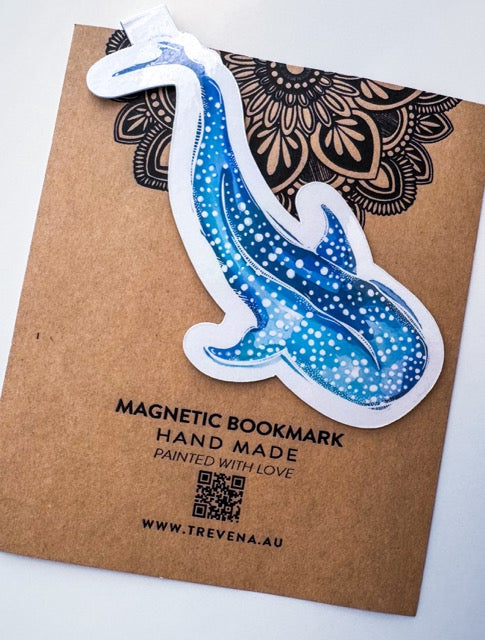 Whale Shark Magnetic Book Mark – Watercolour Ocean Animal Art – full view