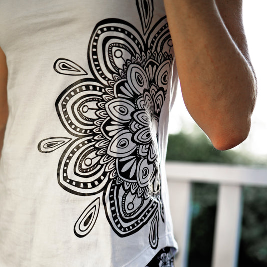 Tank Singlet Top Mandala  - White
