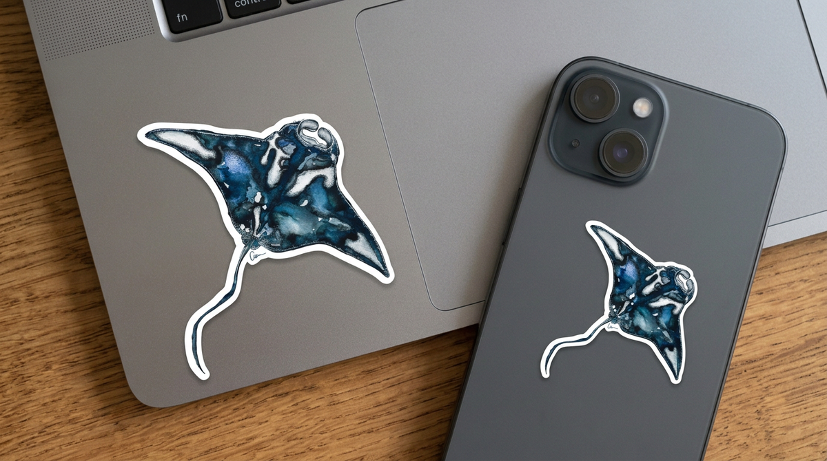 Manta Ray Watercolour Illustration Vinyl Sticker