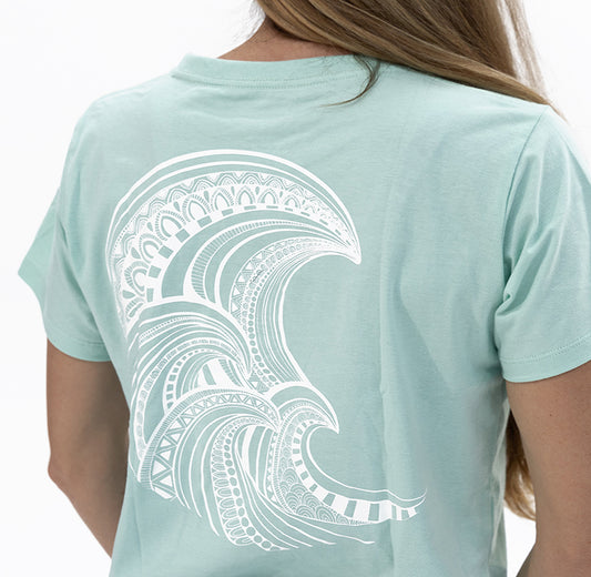 T-shirt Cropped - Pastel Green Wave Mandala