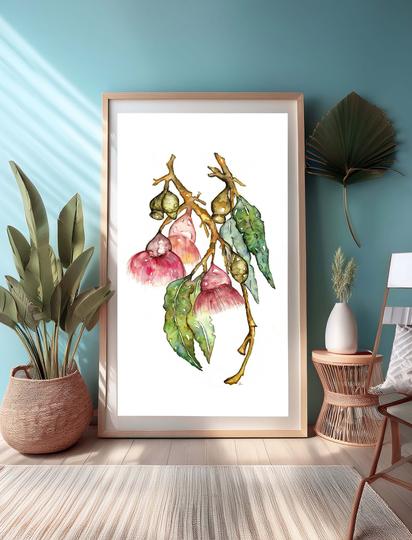 Native Australian Botanical Watercolour  - Gum Leaf and Flower Print