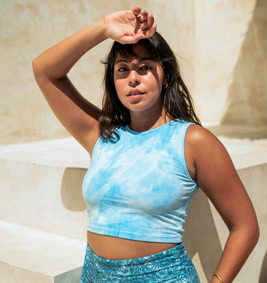 Organic Cotton Cropped Tank Top – Blue Tie Die | Natural Fabric Singlet