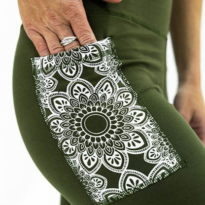 Long Leggings - Mandala Army Green