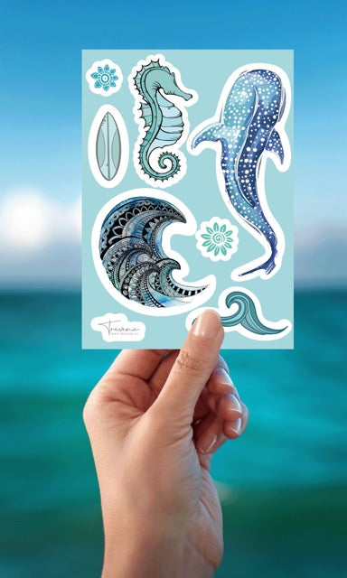 Whale Shark Sticker Sheet – Ocean & Wave Watercolour Illustrations – close up detail