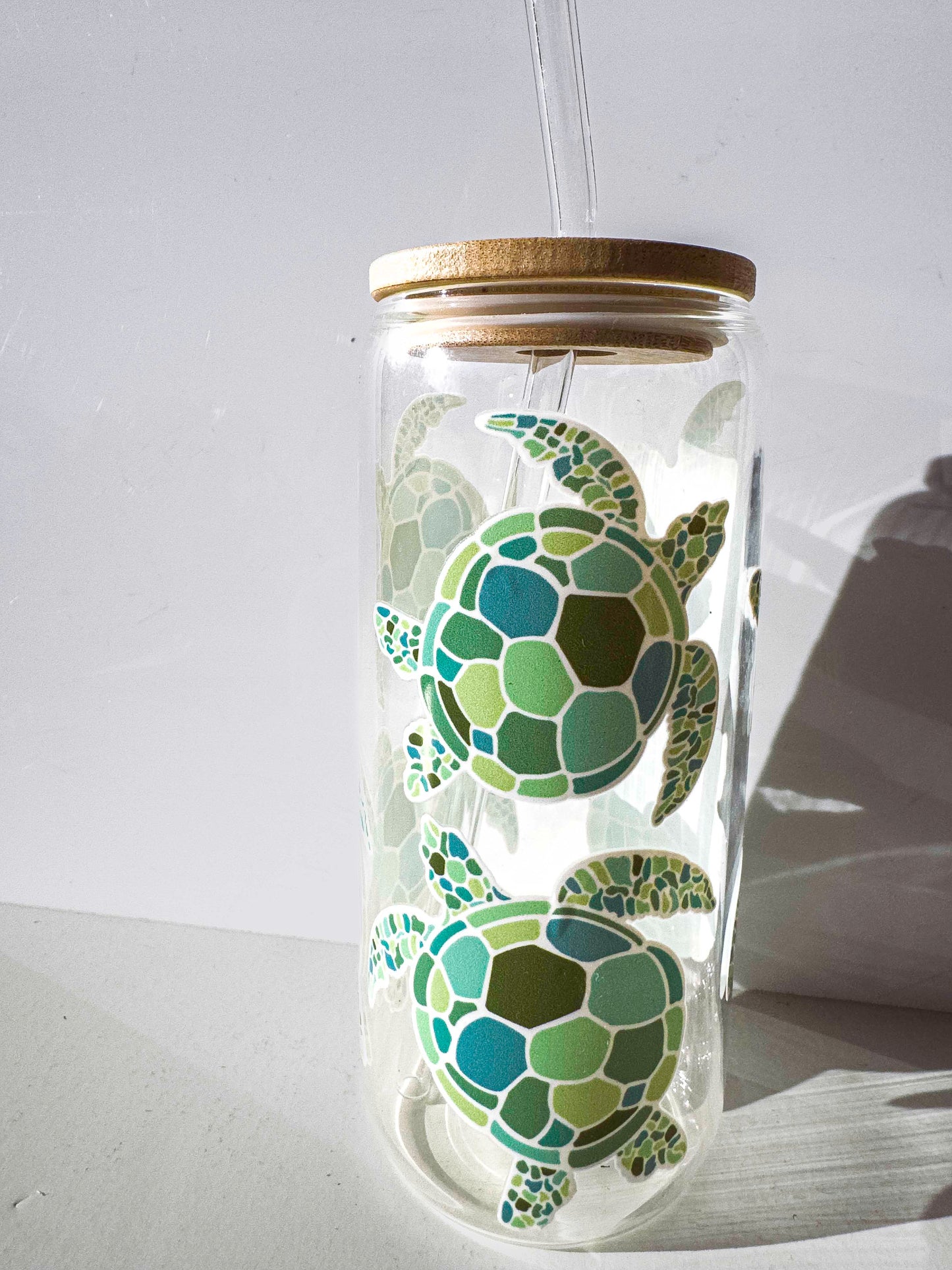 Turtle Glass Tumblers Drinking Cup with Lid - Hand Drawn Illustraion UV DTF stickers – view 6