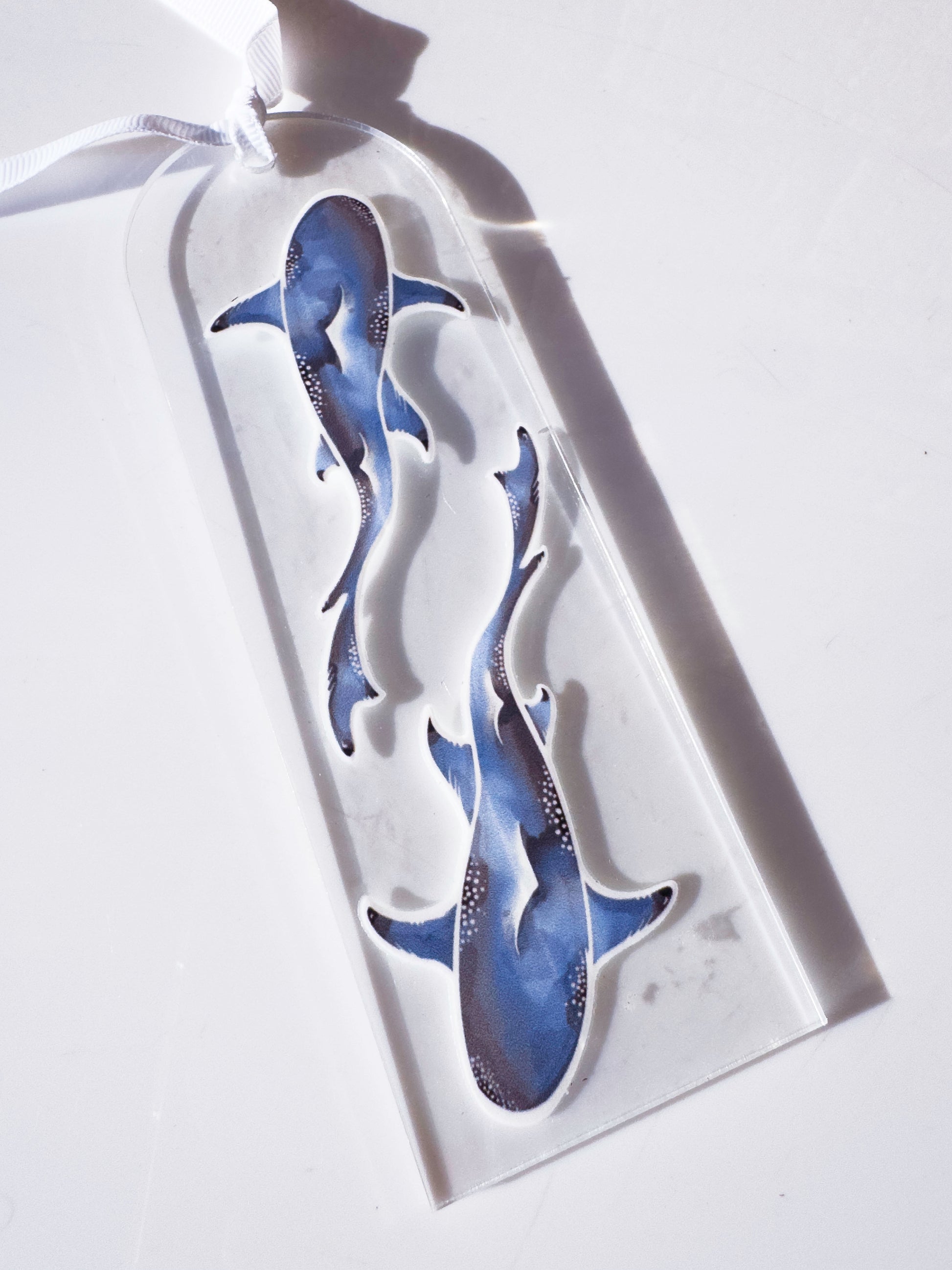 Shark Acrylic Book Mark – Watercolour Ocean Animal Art – close up detail