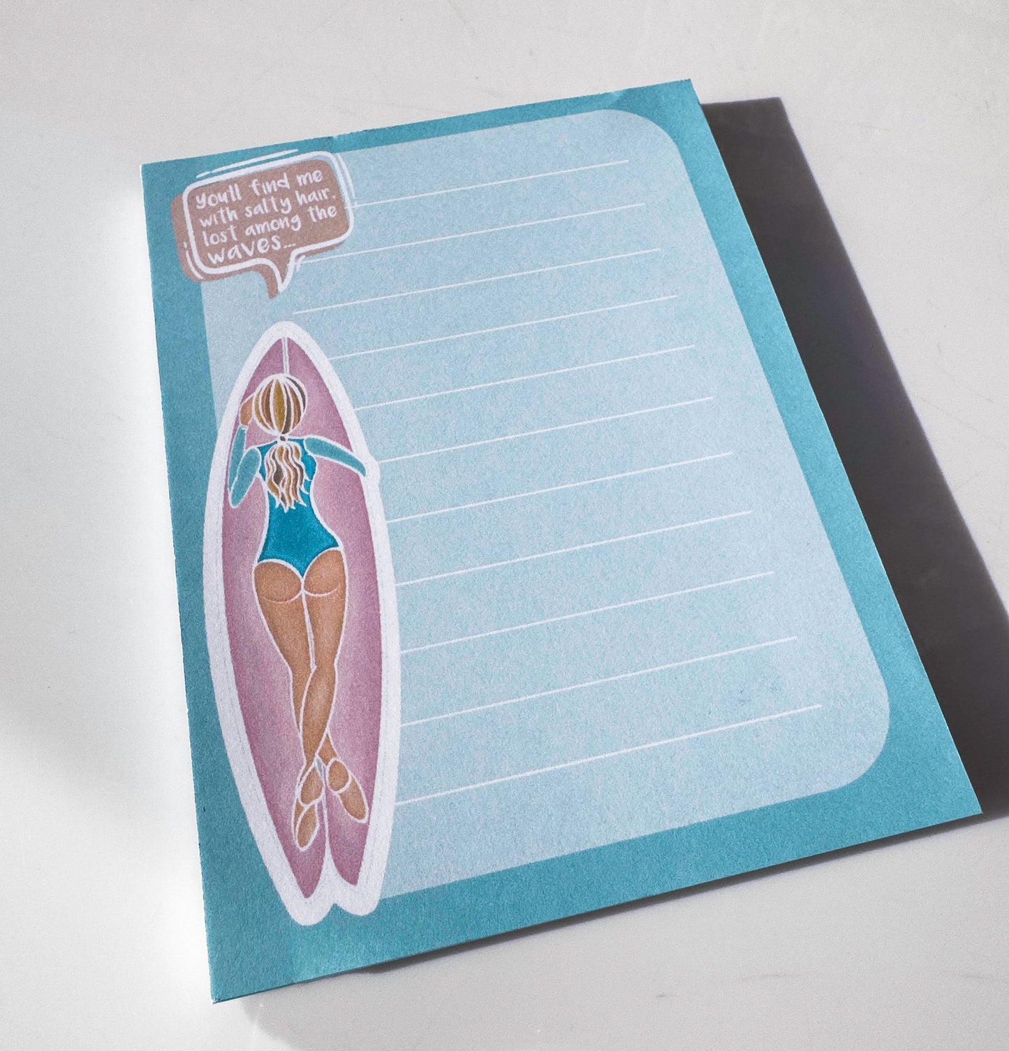 Surfer Girl Note Pad – Cute Quote Surf Chick Art Illustration