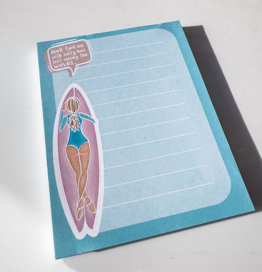 Surfer Girl Note Pad – Cute Quote Surf Chick Art Illustration