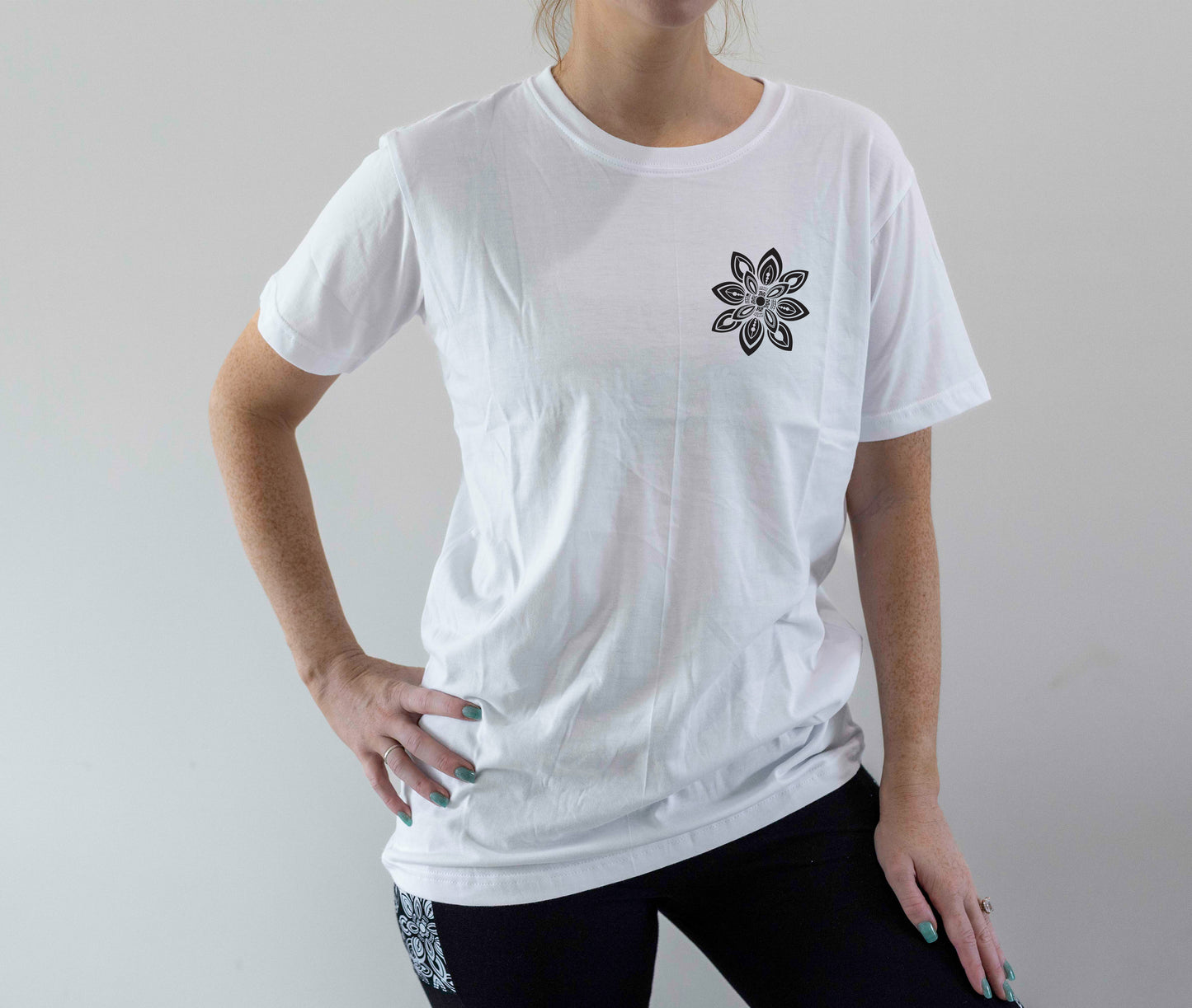 100% Cotton T-Shirt – White Hand Drawn Mandala Graphic