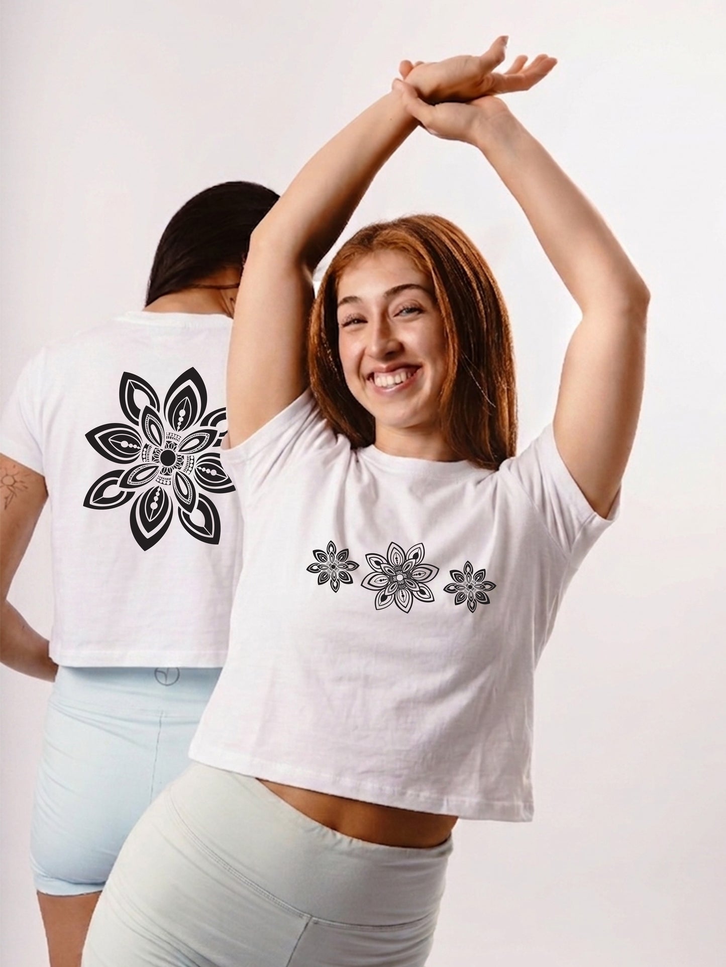 Mandala T-shirts Hand Drawn White Graphic Cropped Tee - 100% Cotton
