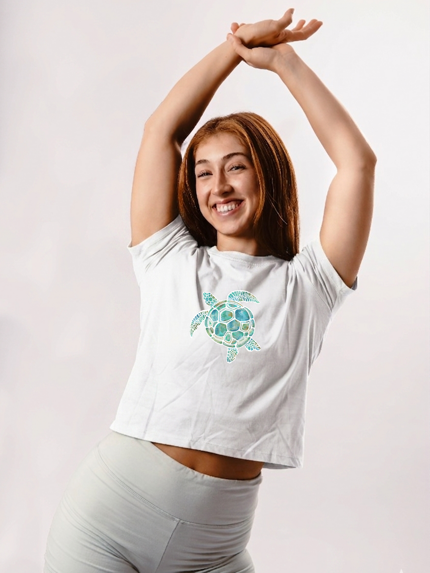 Turtle T-shirts Hand Drawn Watercolour Graphic Cropped Tee - 100% Cotton
