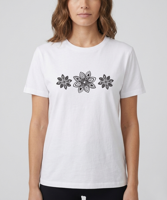 100% Cotton T-Shirt – White Hand Drawn Mandala Graphic