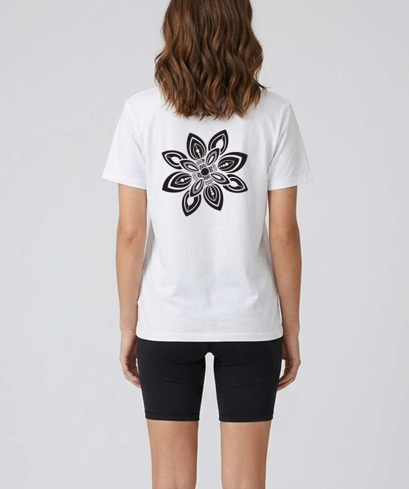 100% Cotton T-Shirt – White Hand Drawn Mandala Graphic