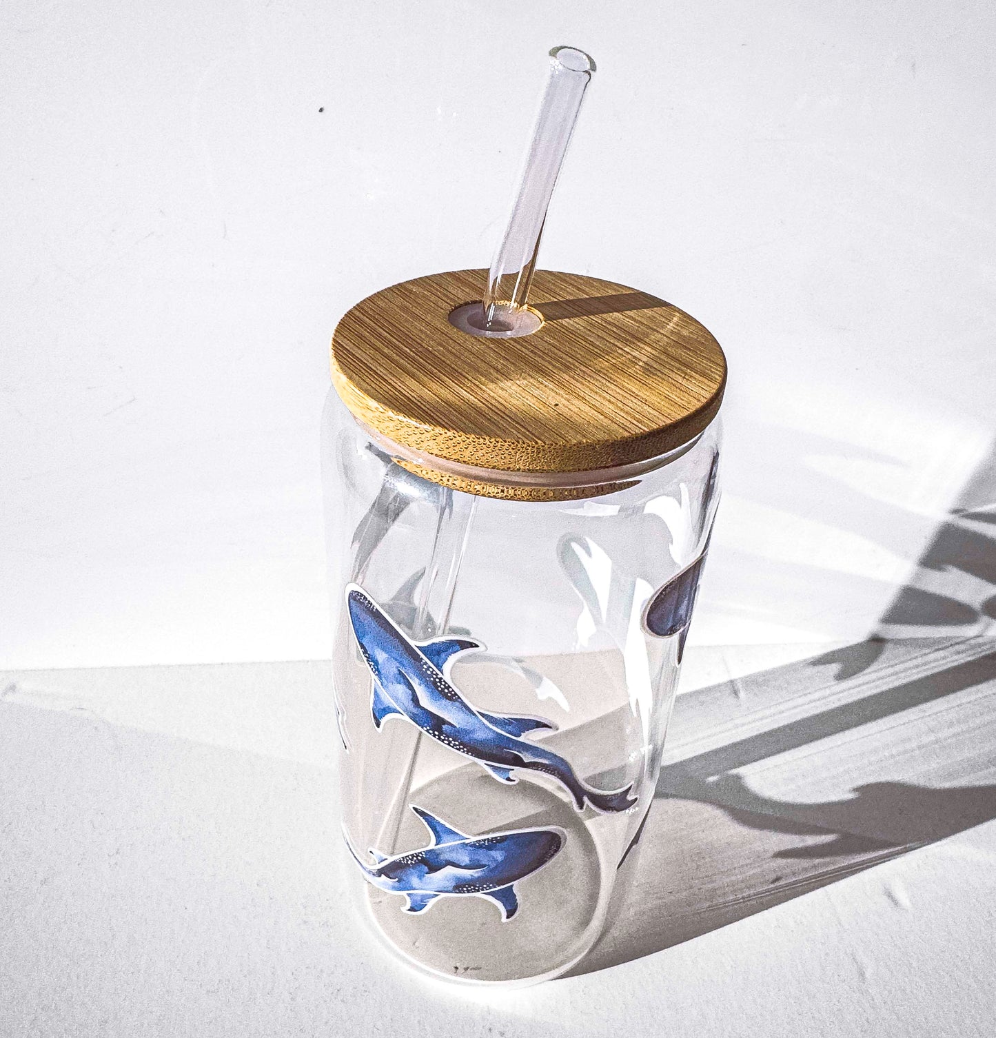Shark Glass Tumblers Drinking Cup with Lid - Hand Drawn Illustraion UV DTF Stickers – in situ