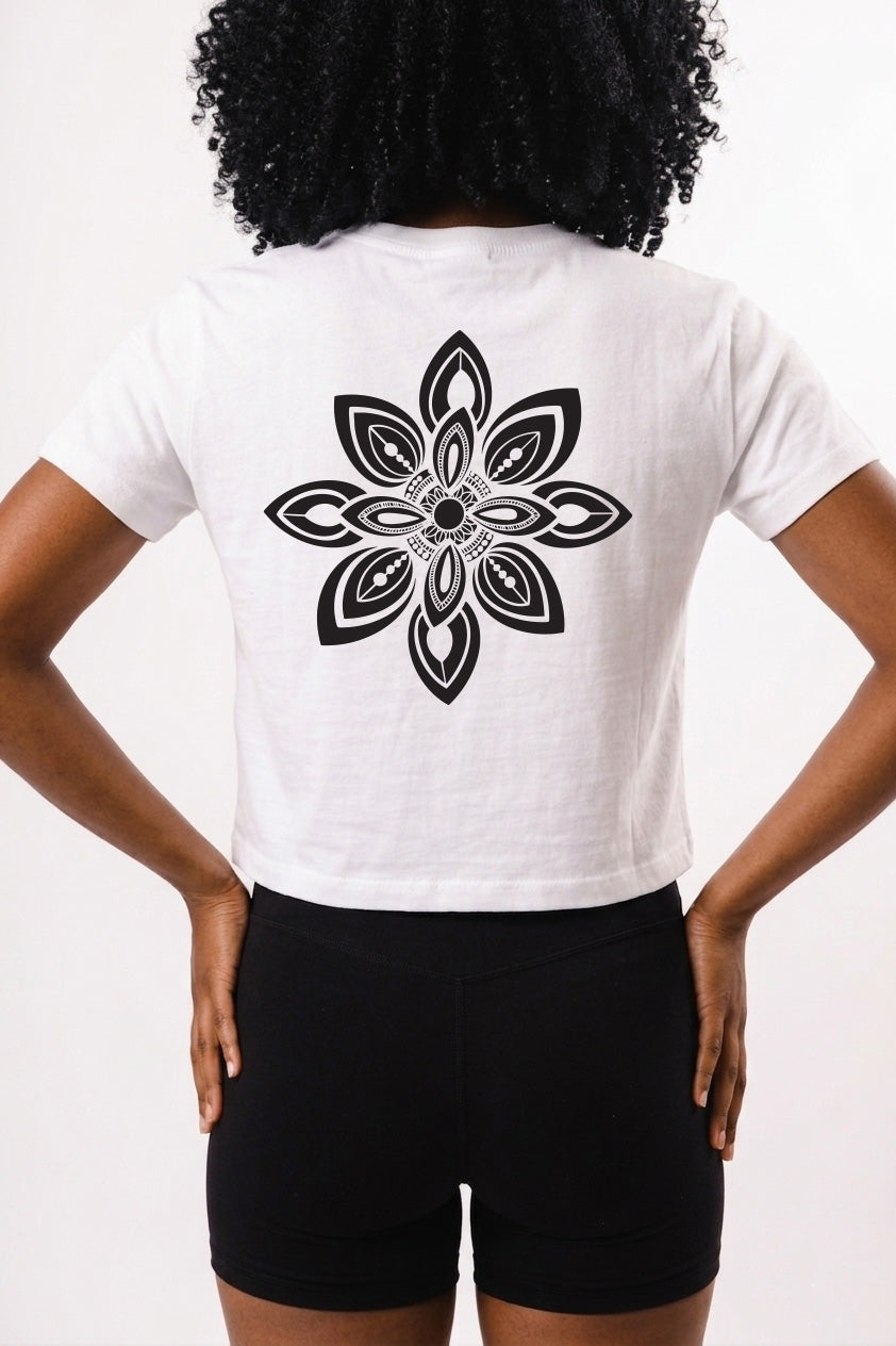 Mandala T-shirts Hand Drawn White Graphic Cropped Tee - 100% Cotton