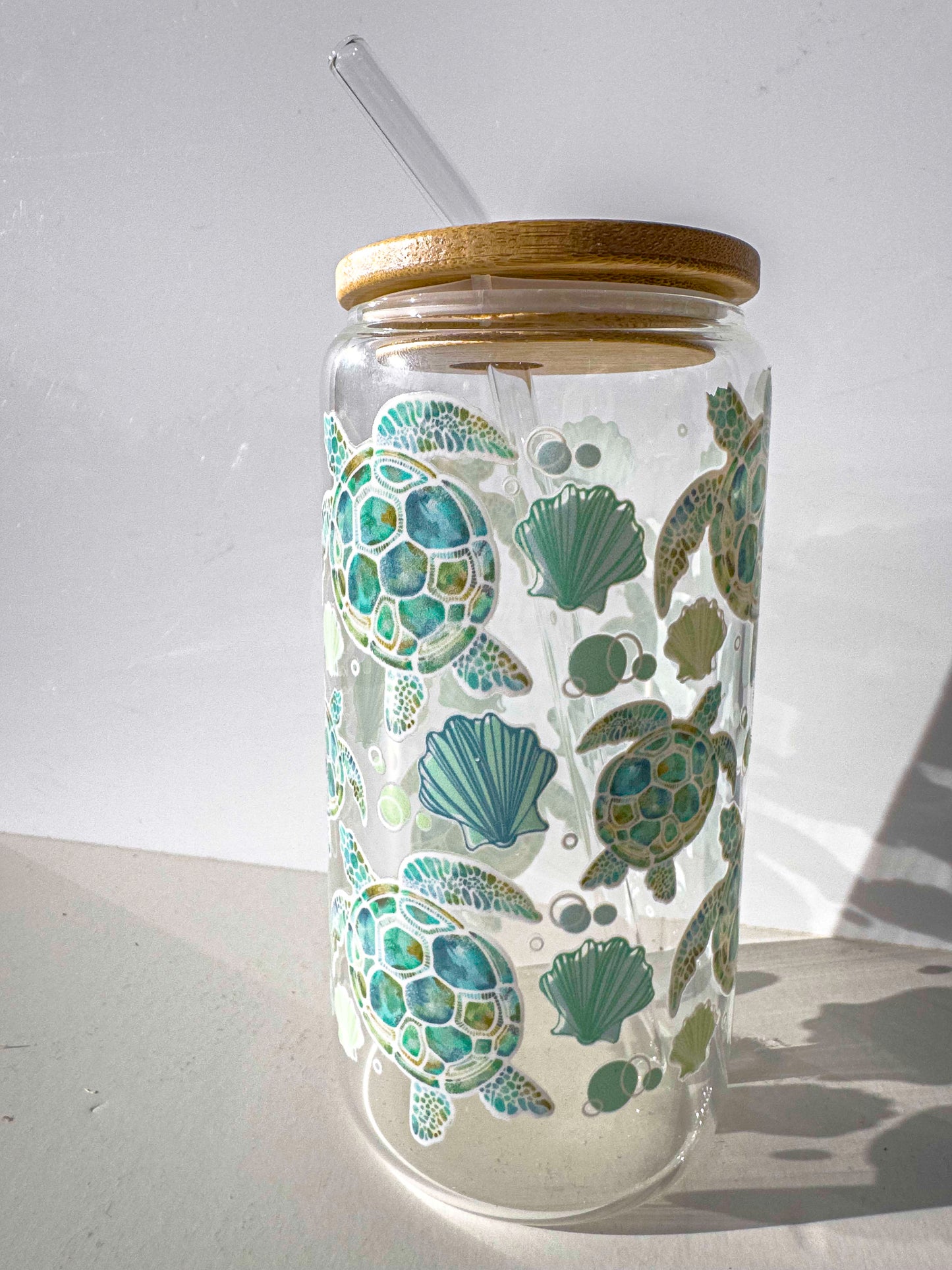 Turtle Glass Tumblers Drinking Cup with Lid - Hand Drawn Illustraion UV DTF stickers – in situ