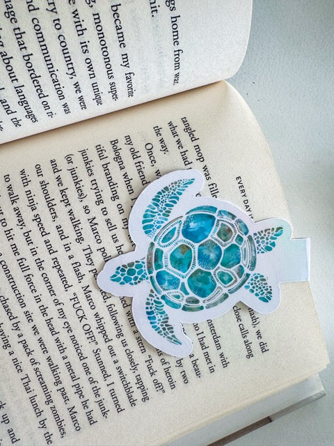 Turtle Magnetic Book Mark – Watercolour Ocean Animal Art Illustration – framed