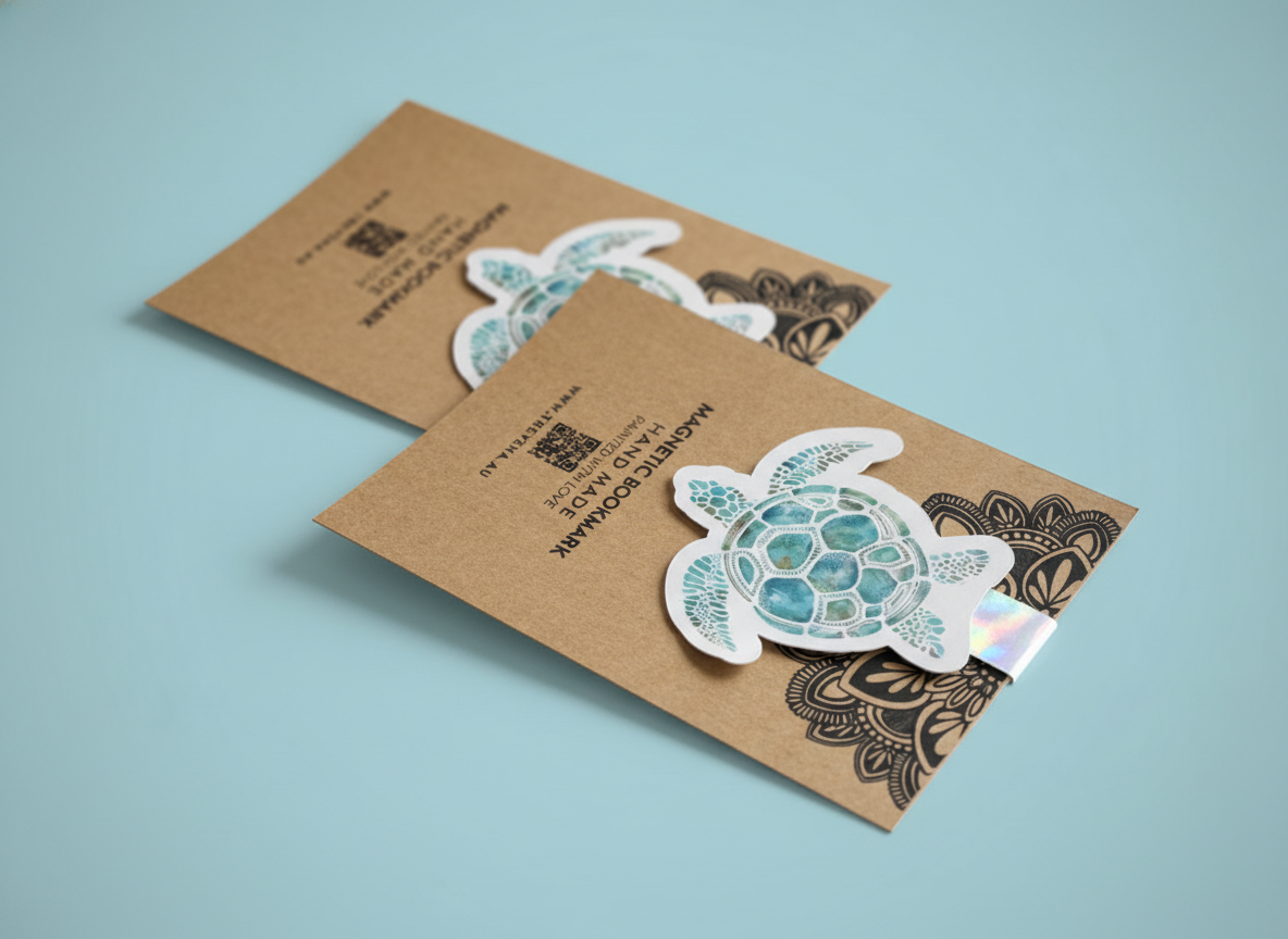 Turtle Magnetic Book Mark – Watercolour Ocean Animal Art Illustration – full view