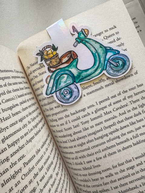Vespa Bike Magnetic Book Mark – Watercolour European Summer Art Illustration – detail