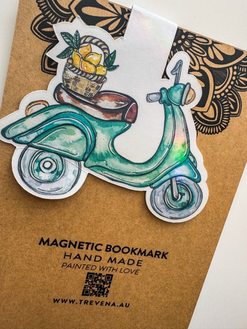Vespa Bike Magnetic Book Mark – Watercolour European Summer Art Illustration – view 7