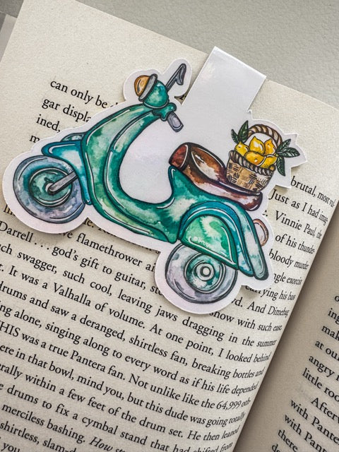 Vespa Bike Magnetic Book Mark – Watercolour European Summer Art Illustration