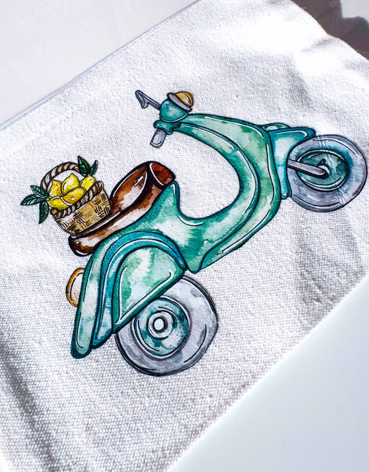 Vespa Bike Make-up Bag | Canvas Pouch with Artisan Watercolour Illustration – Art You Can Carry